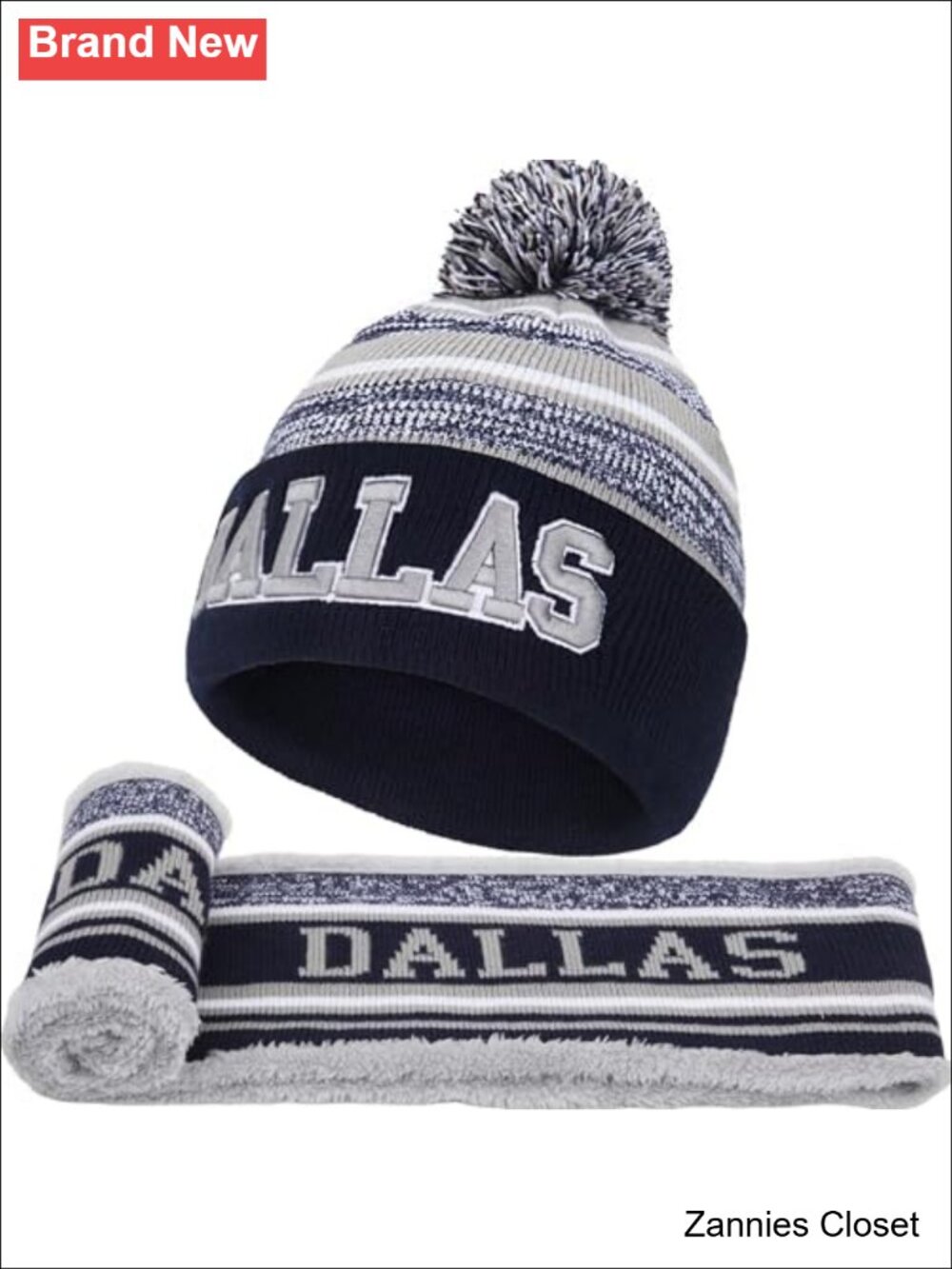 🤠 Winter Beanie Hat Circle Scarf Set Warm Football Knit Beanie Striped Pom Pom